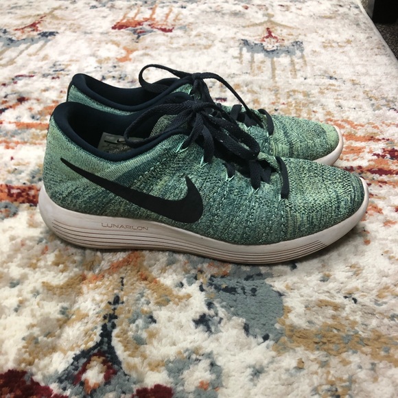 Nike Shoes - Nike Women's Mint Green and Black Flyknit Lunarlon Running Shoes